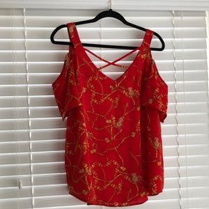 Red and gold printed blouse